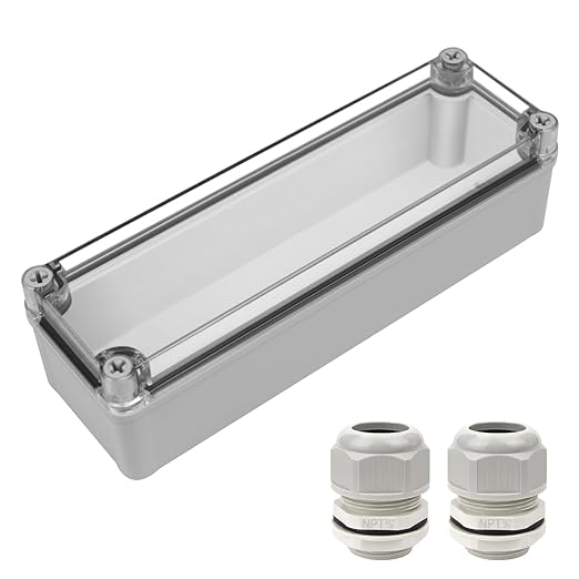 LeMotech Junction Box IP67 Waterproof Dustproof Electrical Box Project Box DIY Enclosure Gray with Transparent Clear Cover, External Size 9.8x3.1x2.8in (250x80x70mm)