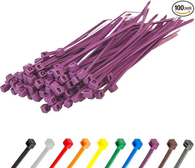 GTSE 4 Inch Purple Zip Ties, 100 Pack, 18lb Strength, UV Resistant Nylon Small Cable Ties, Self-Locking 4" Tie Wraps