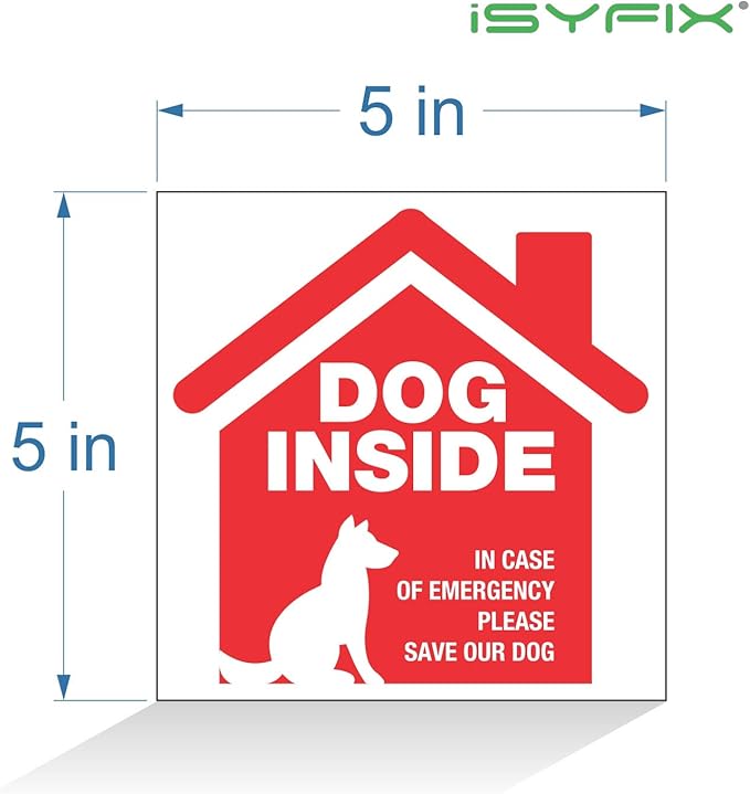 iSYFIX Dog Inside Alert Signs Stickers - 4 Pack 5x5 Inch - Premium Self-Adhesive Vinyl, Laminated for Ultimate UV, Weather, Scratch, Water and Fade Resistance, Indoor and Outdoor red