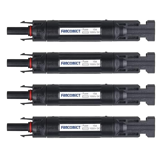 Solar Panel Connector, 15A Multi-Contact 4 Connectors for Solar Panels, Male/Female IP67 Waterproof 1000v DC with Fuse Holder (4 Pairs)