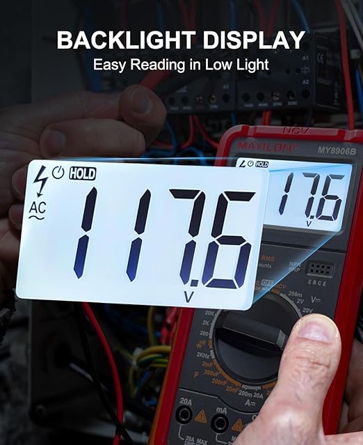 MY8906B Multimeter Tester TRMS Digital Multimeter 750V-1000V Measures DC/AC Voltage DC/AC Current Resistance Continuity Diodes Frequency Transistor HEF NCV Live Wire Detection