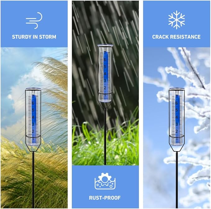 Freeze-Proof Rain Gauge Outdoor with 7 Inch Capacity Plastic Tube, Rain Gauges with Large Clear Number for Garden Patio Lawn Decor, Blue