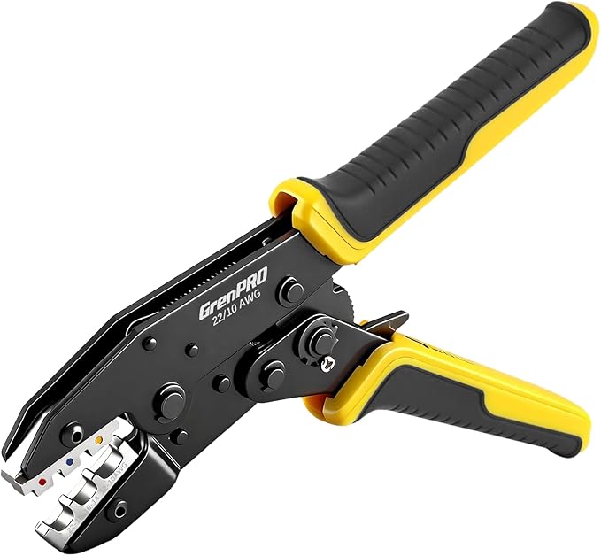 Wire Crimper Tool for Insulated Electrical Wire Connectors, AWG22-10 Terminal Crimper Pliers, Yellow Black Handle Crimping Tool