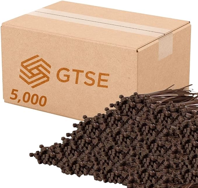 GTSE 4 Inch Brown Zip Ties, 5,000 Bulk Pack, 18lb Strength, UV Resistant Small Nylon Cable Ties, Self-Locking 4" Tie Wraps