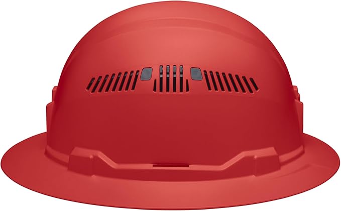 Klein Tools 60921 Hard Hat, Vented, Full Brim Style, Padded, Self-Wicking Odor-Resistant Sweatband, Red