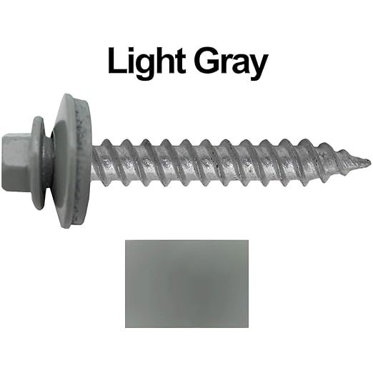 Metal Roofing Screw: (250) 12 x 1-1/2" Light Gray Hex Sheet Metal Roof Screw. Sharp Point Metal to Wood siding Screws. 5/8" EPDM Washer.