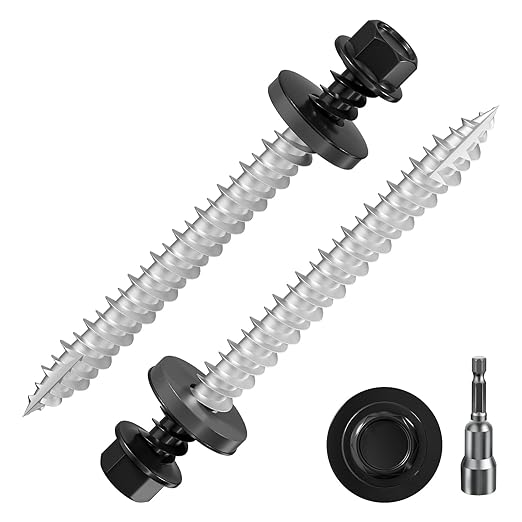 # 3/16 * 2" 139PCS 2lbs Black Hexagonal Metal Sheet roof Screws, #10 * 2 with EPDM washers and Hexagonal self Tapping, Used for Metal to Wood, Corrugated Roofs.5 * 50mm