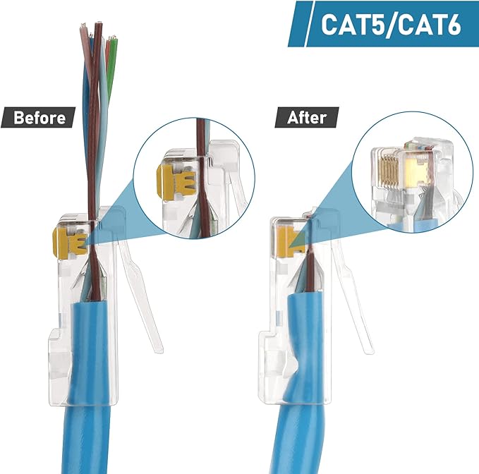 RJ45 Crimp Tool Pass Through,All-In-One Modular Ethernet Crimper for CAT7 CAT6A CAT6 CAT5E CAT5,Ethernet Crimping Tool Kit,Network Terminal Crimper Tool
