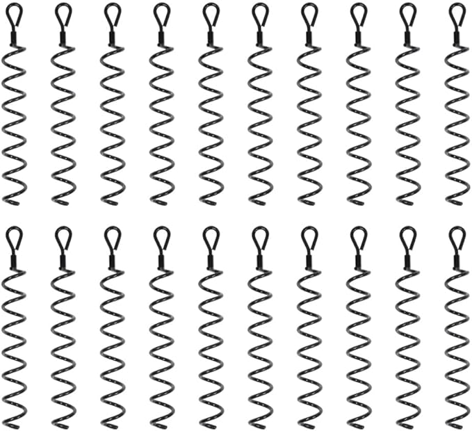 Mytee Products 20 Pack 18 inches Spiral Shed Anchor Kit w/Removable Eye Bolt - Steel Black Earth Auger Tent Stakes Heavy Duty Ground Screw Anchor for Securing Tents, Canopies, Tarps, Swing Sets