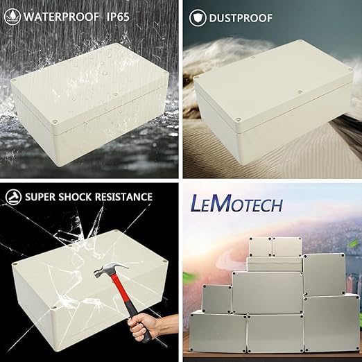 LeMotech Waterproof Dustproof IP65 ABS Plastic Junction Box Universal Electric Project Enclosure Pale Gray 9.0 x 5.9 x 3.4 inch (230 x 150 x 87 mm)