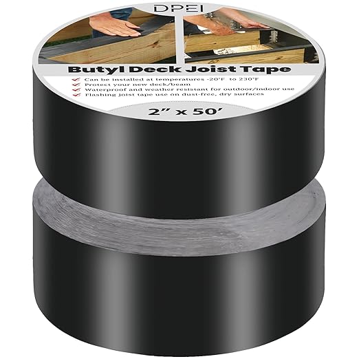 2" x 50' Deck Joist Tape (2-Pack) - Butyl Flashing Tape for Decking, Stringer & Beam Protection - Waterproof Sealant Tape