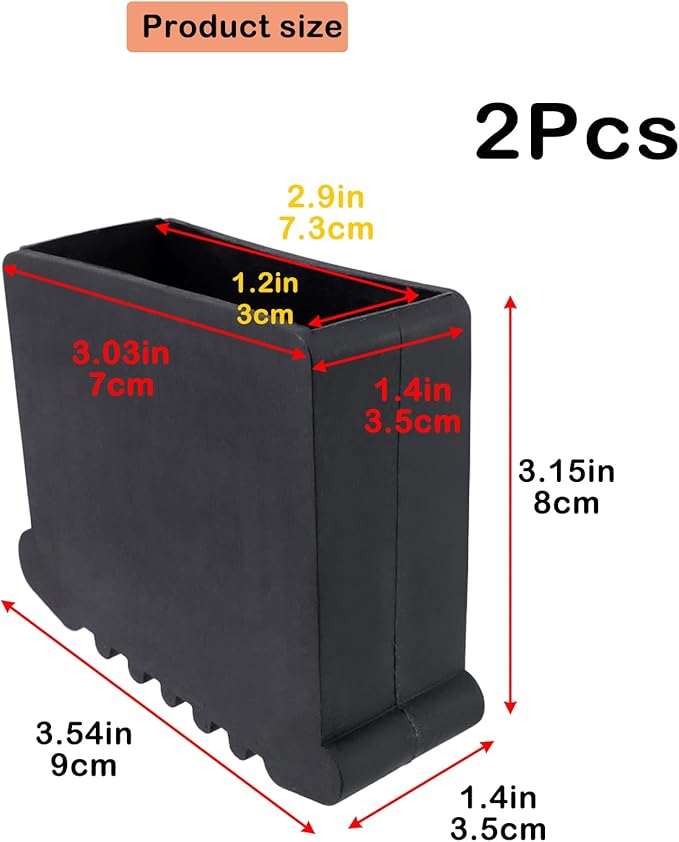 Geesatis 2Pcs Non-Slip Folding Ladder Feet Mat,Rubber Pads Covers Ladder Foot Pads,Anti-Skid Ladder Leg Cushion Bumper,1.2x2.9 Inch (Black)