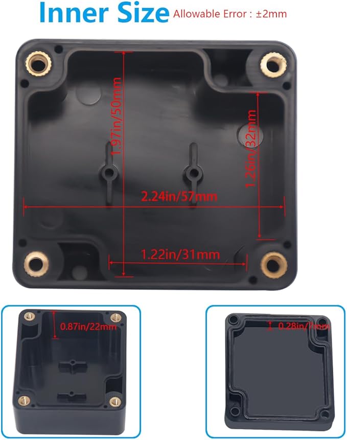 Project Box ABS Black Electrical Boxes IP67 Outdoor Waterproof Box Electronic Junction Box Power Enclosure with Cable Glands for DIY Project 2.5 x 2.3 x 1.38inch(63x58x35mm)