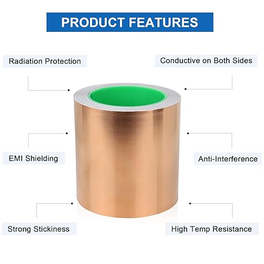BOMEI PACK 4inch x 66ft Copper Foil Tape Conductive Adhesive for Electrical Repair, EMI Guitar Shielding, DIY Decoration, Stained Glass, Paper Circuits