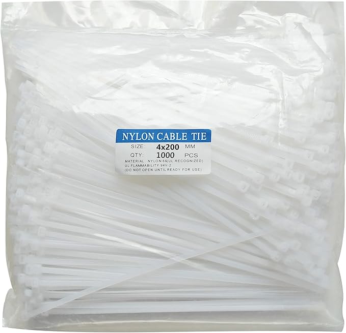 Zip ties 1000 pcs 8 inch Cable Ties Heavy Duty, Premium Plastic Wire Ties with 40 LBS Tensile Strength, UV Resistant Cable Ties, Self-Locking White Nylon Tie Wraps Straps for Indoor and Outdoor