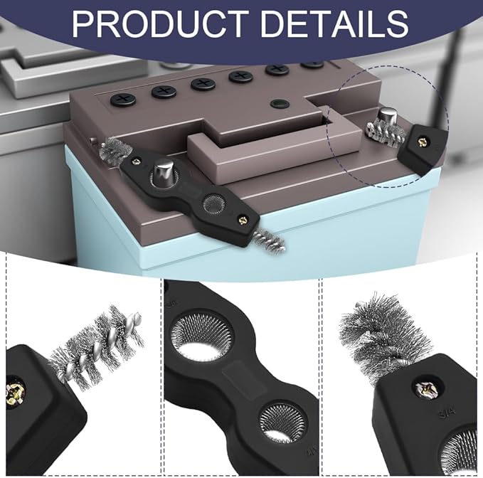 Car Battery Terminal Cleaning Brush, 4 in 1 Auto Battery Terminal Cleaning Tools, Copper Pipes Cleaner Brush Tool, Universal Battery Terminals Machine Parts Cleaning Tool (Black, 2PCS)
