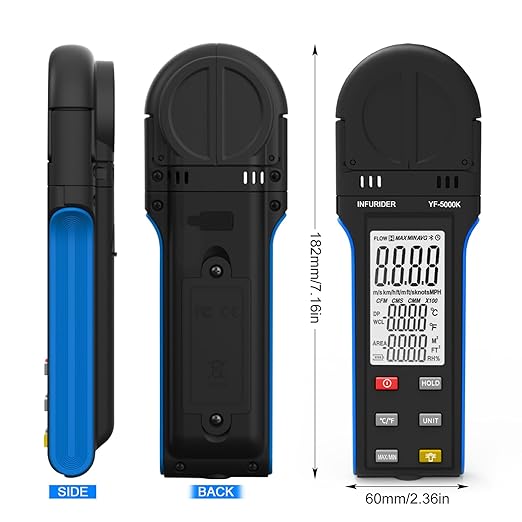 Digital Anemometer Wind Speed Meter, 6-in-1 Wind Gauge for Velocity/Temperature/Relative Humidity, Auto-Off with Data Hold, LCD Backlight, for Shooting, Sailing