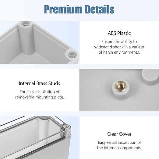 LeMotech Junction Box IP67 Waterproof Dustproof Electrical Box Project Box DIY Enclosure Gray with Transparent Clear Cover, External Size 9.8x3.1x3.3in (250x80x85mm)