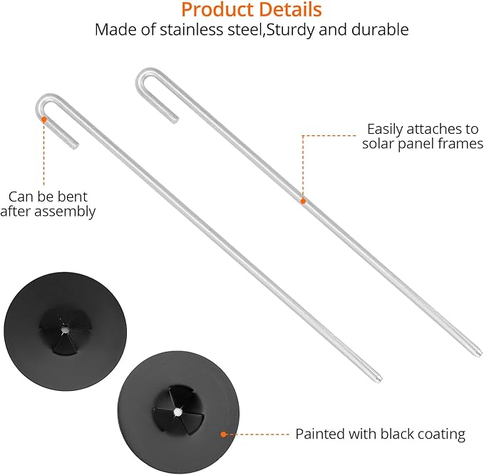 QWORK 200-Pack Stainless Steel Solar Panel Guard Clips with Self-Locking Washers and J Hooks –UV-Protected, Animal Guard Fastener Clips for Bird Wire & Pigeon Fencing, 38mm Clip Width