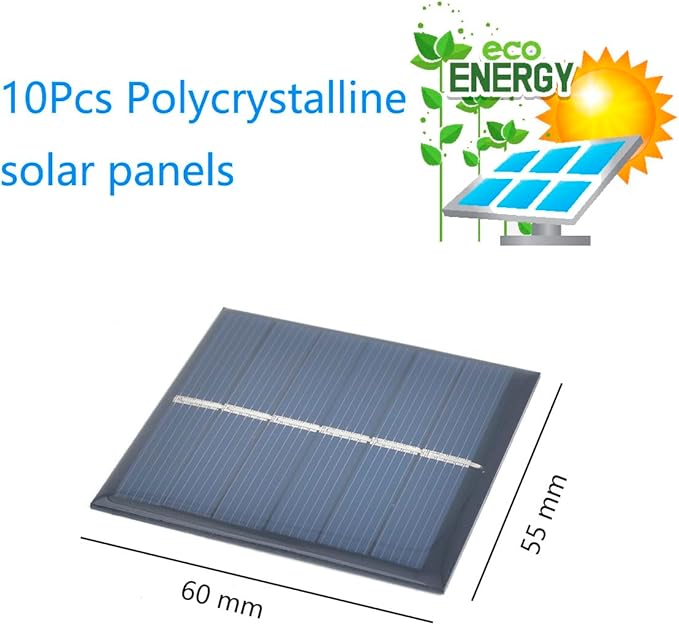 10pcs Mini Solar Panel 3V 150mA Epoxy Polycrystalline Solar Cell Panel 60mm x 55mm/2.36" x 2.17" for for DIY Charge Solar Panels DIY Electric Toy