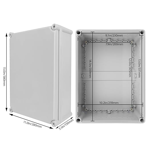 Junction Box，15"x 11"x 5.1" Outdoor Electrical Box with Mounting Plate, IP67 Dustproof Waterproof ABS Plastic Project Box, DIY Electrical Enclosure Gray (380x 280x 130 mm)