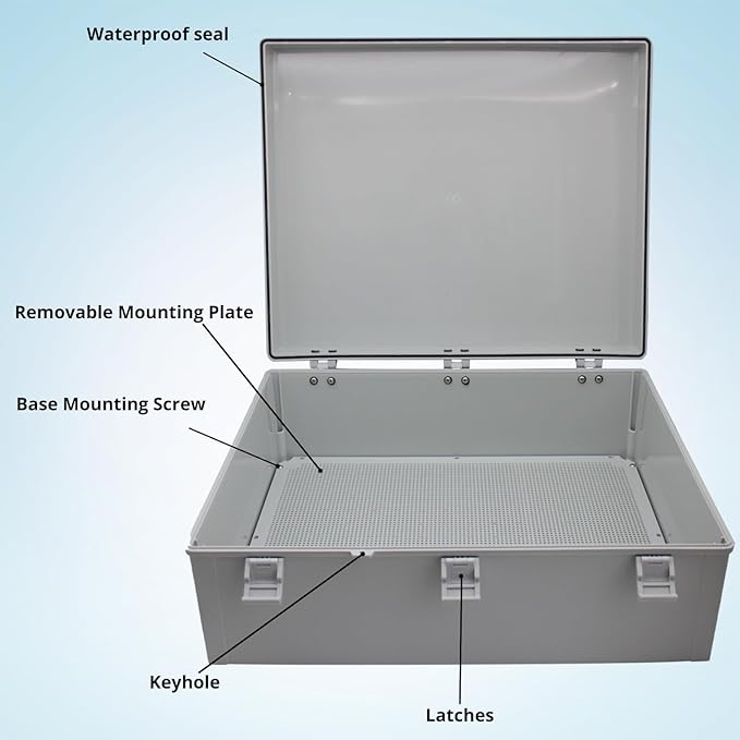 MAKERELE Water Proof Electrical Boxes Extra Large IP67 Electronics Projects Junction Waterproof Case with 2 NPT 1”Glands and Wall Bracket Hinged Cover Outdoor Enclosure Box(23.6"*15.7"*8.7")