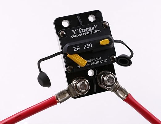 E9 Double 3/8" Stud 250 Amp Circuit Breaker with Manual Reset, 12V - 48V DC, Waterproof, 250A Switchable Surface Mount