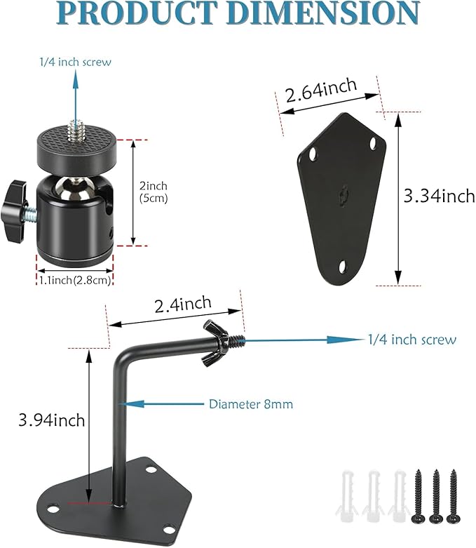 4-Pcs Camera Wall Mount Bracket,Heavy Duty 360 Camera Mount with 1/4 Inch Thread, Metal Security Camera Mount, Camera Holder for Surveillance Cameras, Solar Panels, Lights