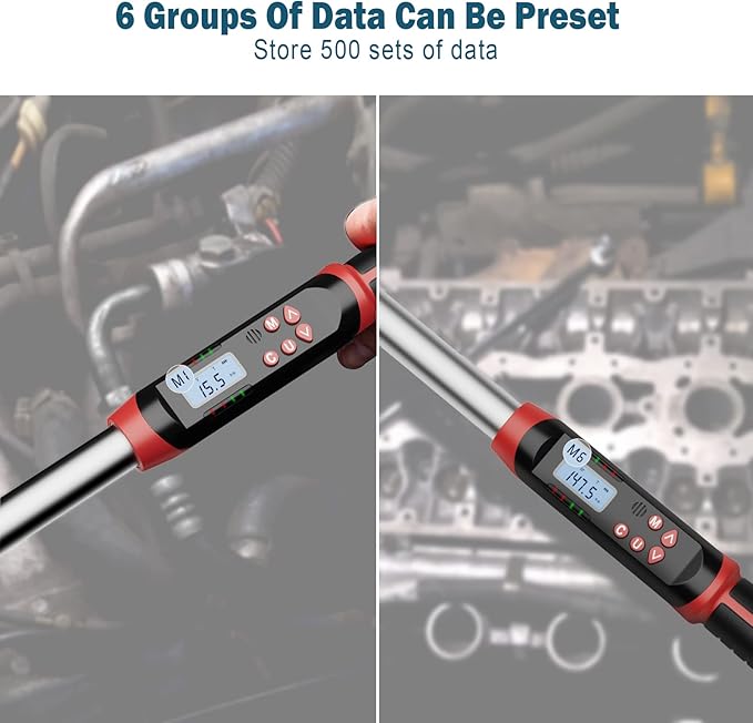 Leolee 1/2-Inch Drive Digital Torque Wrench with Angle, 7.38-147.5 Ft-Lb/10-200 Nm Electronic Torque Wrench with Preset Value, Data Storage, Buzzer, LED Flash Notification for Motorcycle, Car