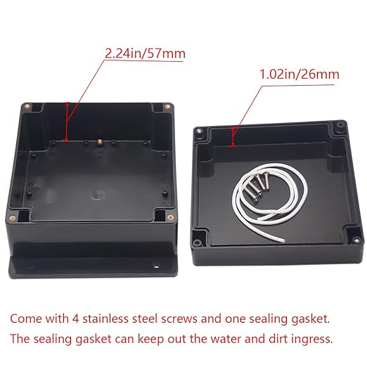 Junction Box IP65 Waterproof ABS Plastic Electrical Project Case Power Junction Boxes, Project Box with Fixed Ear Black 6.30x6.30x3.54 inch (160 x 160 x90 mm)
