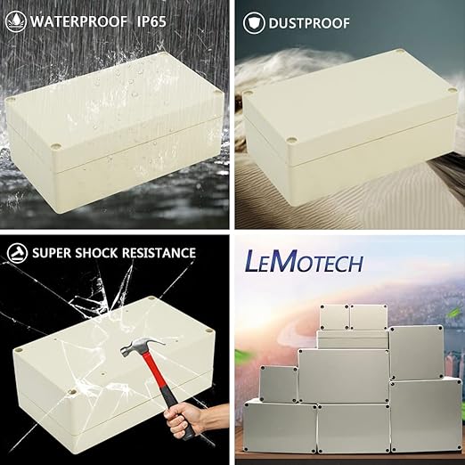 LeMotech Waterproof Dustproof IP65 ABS Plastic Junction Box Universal Electric Project Enclosure Pale Gray 6.2 x 3.54 x 2.3 inch (158 x 90 x 60 mm)