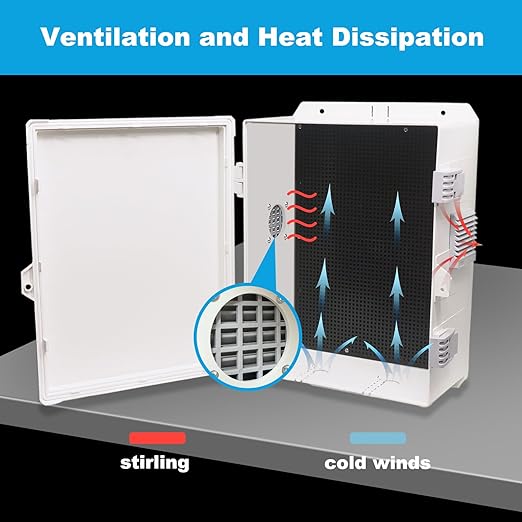 Electrical Junction Box, Outdoor Water Resistant Nema Enclosure, Ventilated ABS Plastic WiFi Project Box with Internal Mounting Panel & Hinged Cover 13" Lx 9.2" Wx 5.6" H