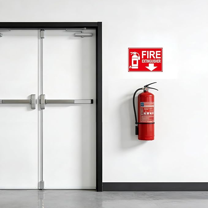 Fire Extinguisher Sign Sticker, Glow in the Dark Fire Extinguisher Signs with Arrow, 10×7 Inch 2 Pack Luminous Vinyl Safety Labels Soslina, Waterproof Indoor Outdoor for Home Office Warehouse