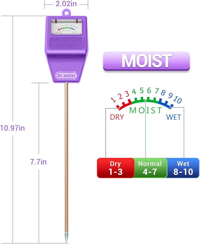 Soil Moisture Meter Tester for Plants, Hygrometer Moisture Sensor for Houseplants Indoor Outdoor Garden Lawn Use - Plant Water Meter Gauge Test Kit, No Battery Needed - Gardening Gifts