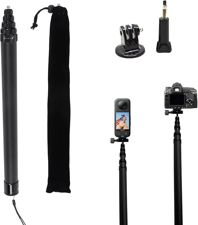 110"/2.8m Carbon Fiber Invisible Selfie Stick,9.2ft Extended Super Long Pole for Insta360 X5/X4 Insta 360 X3 ONE X2, ONE R, ONE X, ONE GO 3S 3 2 Gopro Max Action Camera Accessories (2.8m/9.2ft)