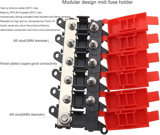 5way Fuse Block Midi Holder Automotive Marine Boat Car Audio Brass Fuse Holder Midi Fuses 100A 30A 60A