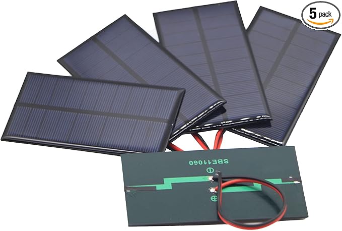 Micro Solar Panels with Wire, 5PCS 5V 200mA Photovoltaic Solar Cells Kit 110mmx60mm / 4.33''x 2.36''