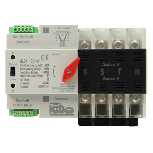 Mini ATS Automatic Transfer Switch Dual Power Changeover Switch 100A 220V Generator Electrical Selector Switches DIN Rail Mount NLQ4-2P/3P/4P Circuit Breaker Toggle Controller