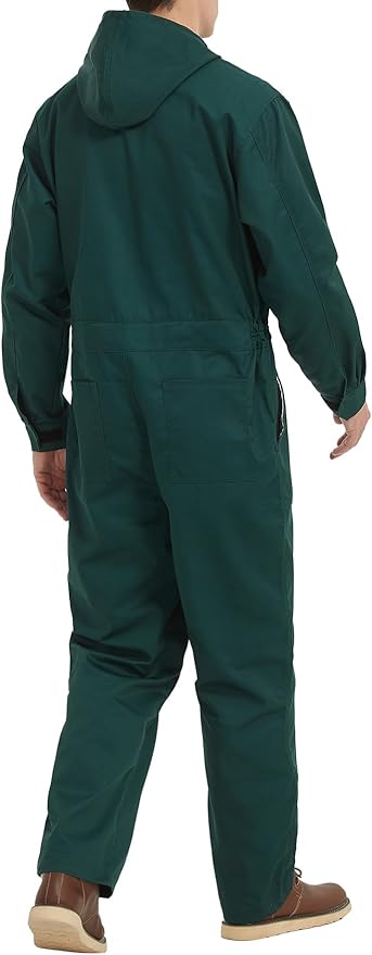 Mens Cotton Blend Long Sleeve Coverall Multi Pockets Zip Overall Mechanic Work Jumpsuit with Hood
