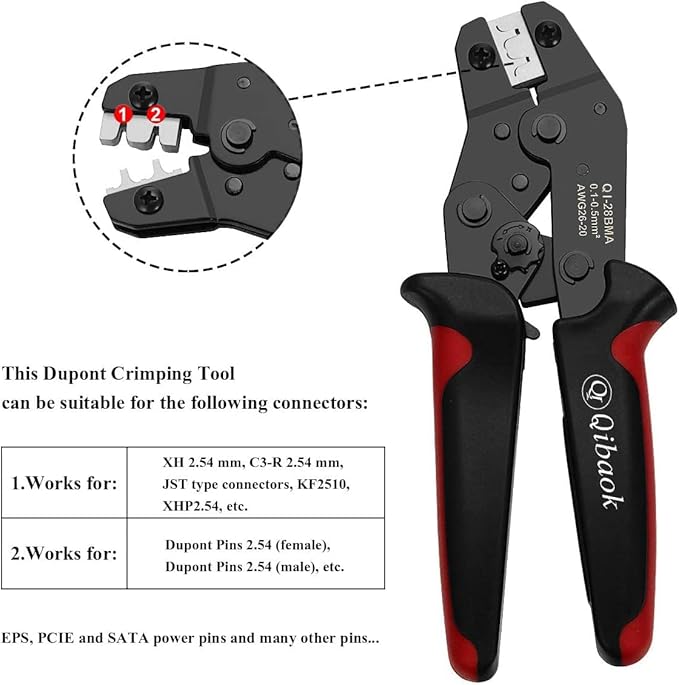 Qibaok Crimping Tool Kit Ratcheting Crimper with 1550PCS 2.54mm Dupont Connectors and 760pcs 2.54mm JST-XH Connectors for AWG 26-20(0.1-0.5mm²)