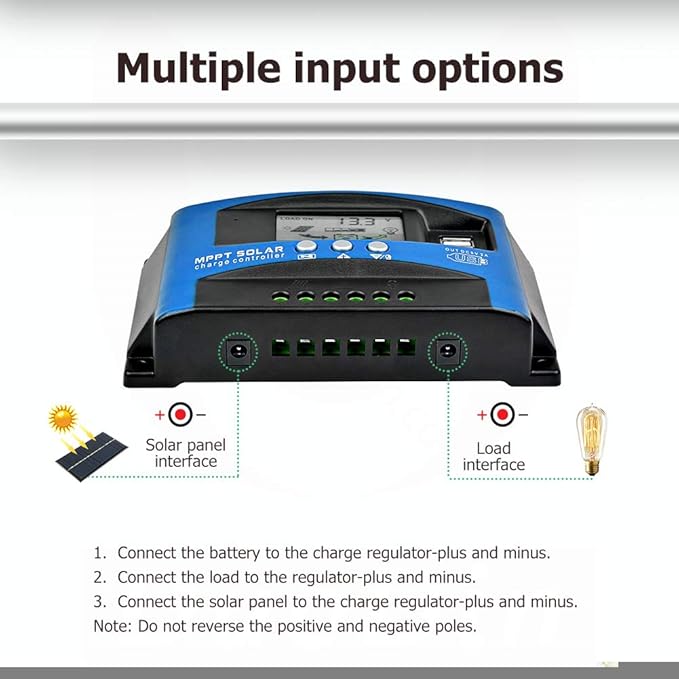SolaMr MPPT Solar Charge Controller 50AMP Solar Panel Battery Regulator 12V/24V Auto with LCD Display Dual 5V USB Adjustable Parameter Fits for Open,AGM,Gel Lead Acid Batteries