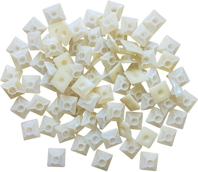 GTSE 100 Pack White Zip Tie Mounts, 3/4" Adhesive Mounting Squares, Cable Tie Mount, Cable Clips Organizer Holders, Zip Tie Anchor for Wire Bundles, UV Resistant Tie Wrap Bases
