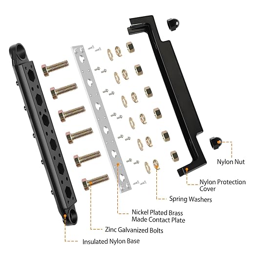 MOFEEZ Power Distribution Block Bus Bar, 6 x 3/8" Posts, 10 x #8 Screws Terminals, Max 48V 250A (Pair, Red & Black)