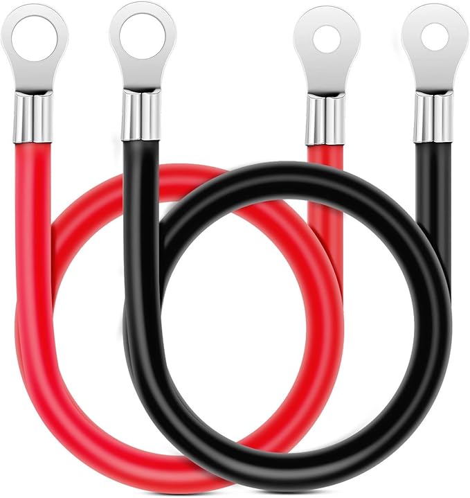 Nilight 6 AWG 20 Inch Each Battery Power Inverter Cables w/Tinned Wire Terminals Red Black 3/8 Inch Lugs Copper Parallel Oxygen-Free Wires for Solar Motorcycle Automotive Cars