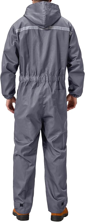 Mens Work Coveralls Mechanic Hooded Overall Workwear Jumpsuits Long Sleeve Hi Viz Coverall with Zippers