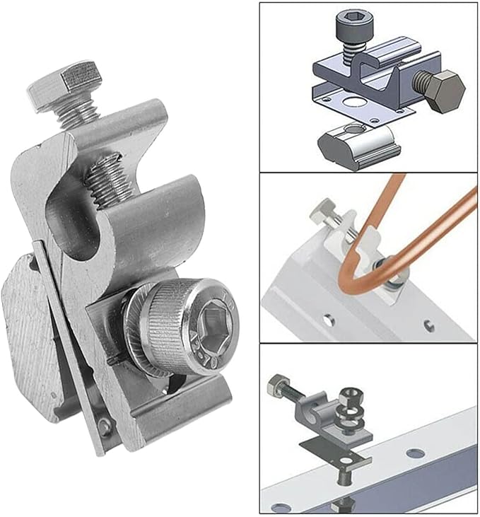 Solar System Grounding Clips, Pack of 10 Solar Panel Mounting System Grounding Clip Lug Bracket Clamps Set Solar Panel Photovoltaic Support Parts for Bare Wire and Pipe