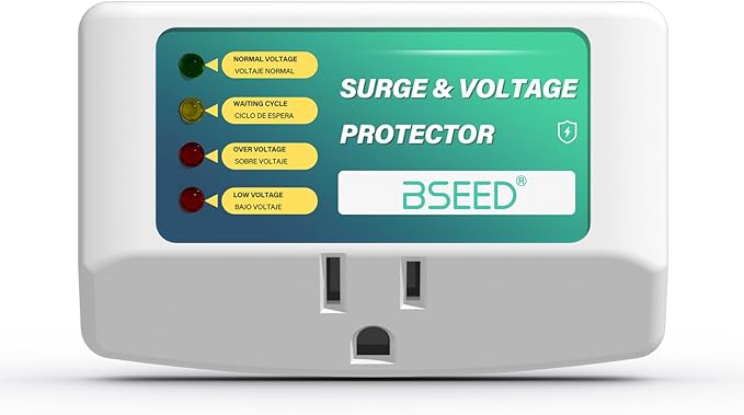 BSEED Single Outlet Surge Protector for Refrigerator, Voltage Protector with Light Indicators for TV, PC, Washing Machine, and Other Home Appliance, Power Wall Surge Protector, 125V, 1875W, 1 Pack