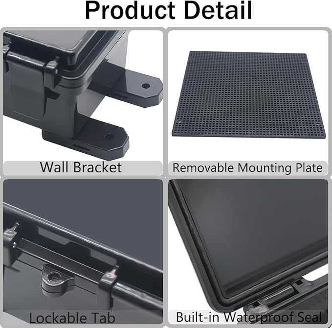 Junction Box, Hinged Black Cover IP67 Waterproof ABS Project Box with Mounting Plate Electrical Box Enclosure with Wall Bracket 11.8 x 11.8 x 6.7inch(300x300x170mm)