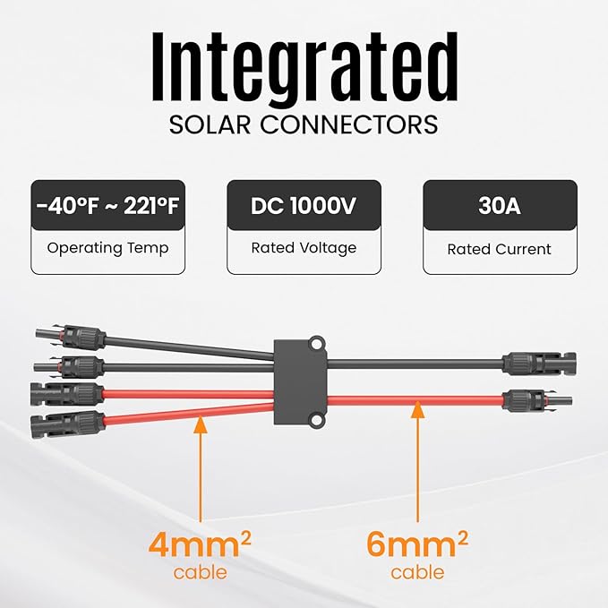 Solar Panel Connector 4 to 2 Solar Y Branch Connectors PV Panels Parallel Connectors Kit Adapter Waterproof Wire Plug Tool for Solar Panel(1 Pcak MF/FFMM)