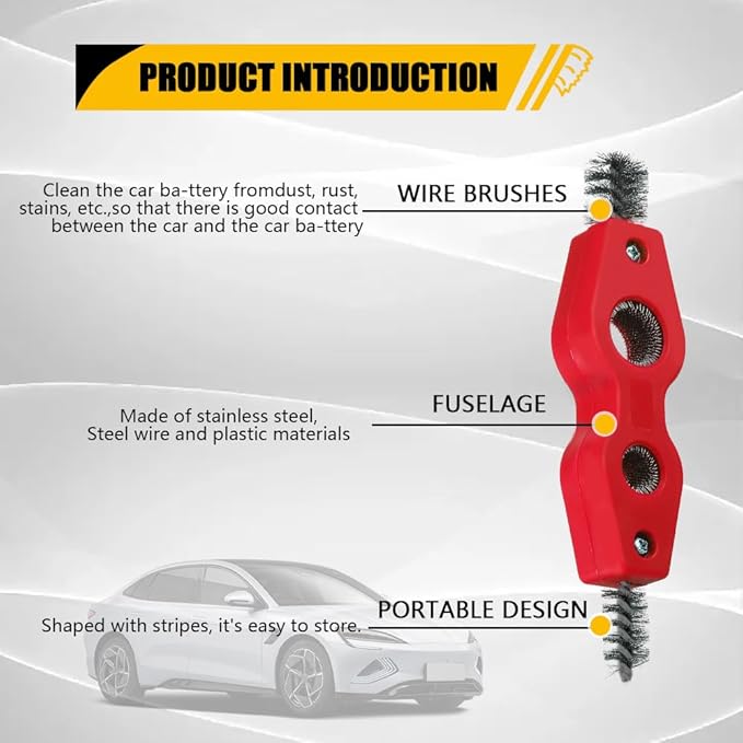 2PCS 4 in 1 Car Battery Cleaning Brush, Battery Terminal Cleaner, Copper Pipes Cleaner Brush Tool, Universal Interior and Exterior Battery Terminals Machine Parts Anti-Corrosion Battery Terminals